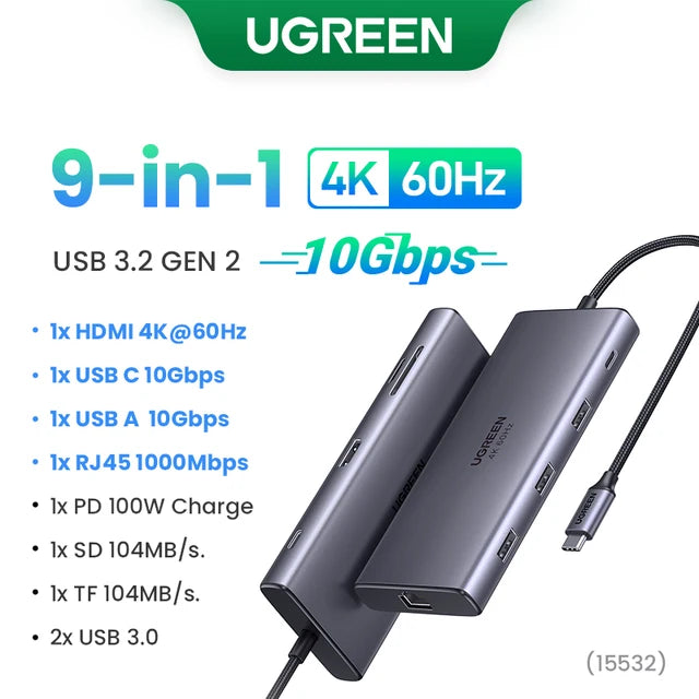 UGREEN ProHub 8K: 10-in-1 Dual HDMI USB-C Dock with 100W PD, RJ45, and USB 3.0 for MacBook