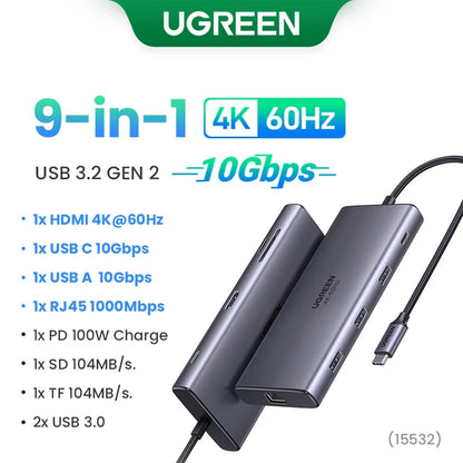 UGREEN ProHub 8K: 10-in-1 Dual HDMI USB-C Dock with 100W PD, RJ45, and USB 3.0 for MacBook