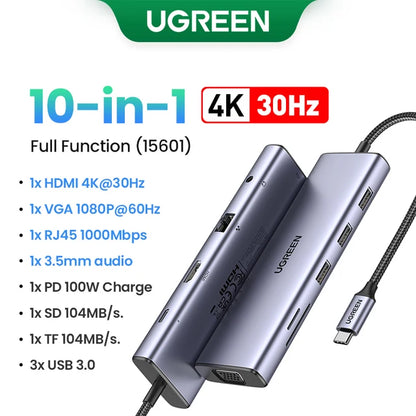 UGREEN ProHub 8K: 10-in-1 Dual HDMI USB-C Dock with 100W PD, RJ45, and USB 3.0 for MacBook