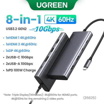 UGREEN ProHub 8K: 10-in-1 Dual HDMI USB-C Dock with 100W PD, RJ45, and USB 3.0 for MacBook