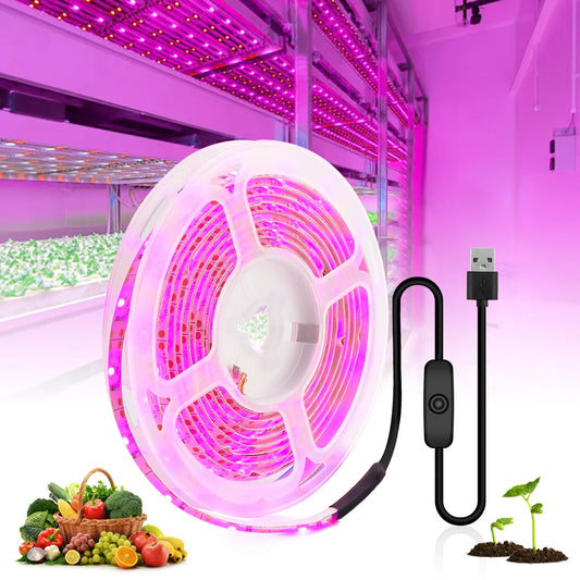 USB Full Spectrum LED Grow Light Strip - Adjustable Length (0.5m to 5m) for Indoor Plants &amp; Seedlings