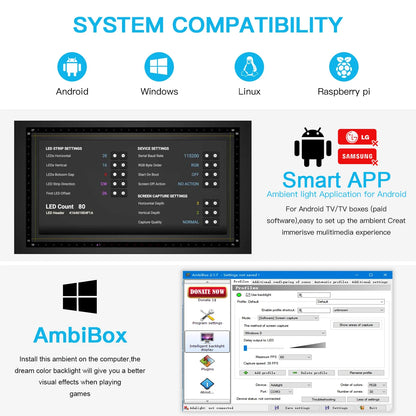 DIY Ambient USB LED TV & PC Backlight Kit - WS2812B Addressable RGB Strips (1-5m)