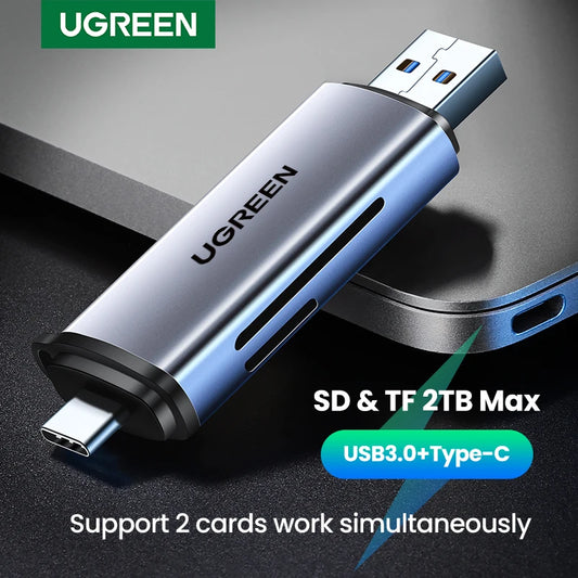 UGREEN Dual-Connect Card Reader: USB3.0 & USB-C Thunderbolt 3 SD/TF Adapter