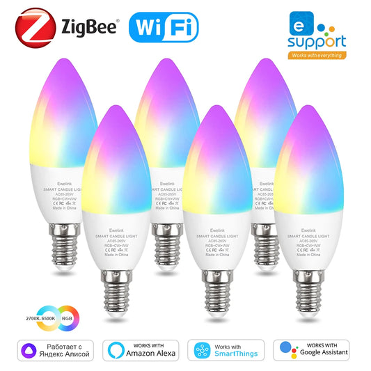 Smart ZigBee E14 Candle LED Bulbs - RGB WW CW, Works with Alexa/Google Home