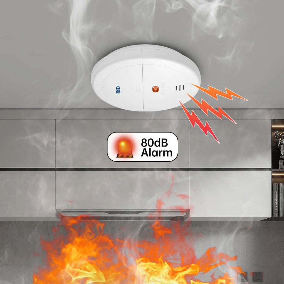 KERUI Wireless Home Fire Smoke Sensor Detector Security Work With GSM Wifi Alarm System