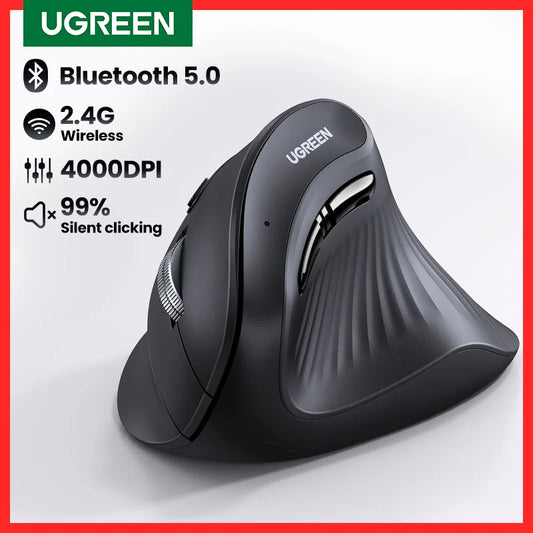 UGREEN ErgoWave Wireless Vertical Mouse: Bluetooth 5.0 & 2.4G with 4000DPI and 6 Silent Buttons for MacBook, Tablets, and PCs