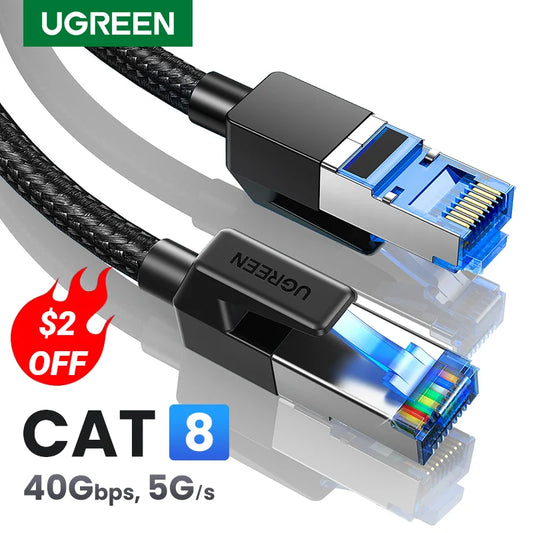 UGREEN HyperSpeed CAT8 Ethernet Cable: 40Gbps 2000MHz Braided LAN Cord